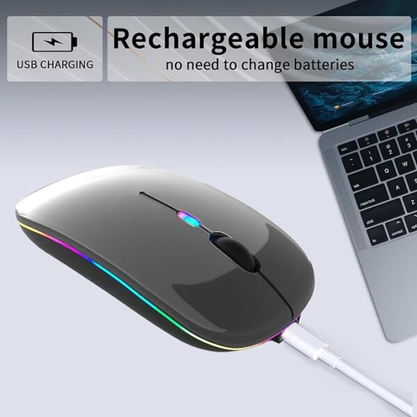 Wireless Bluetooth Mouse – Rechargeable, Silent, Dual Mode (Bluetooth 5.2 & USB) with LED Lights – Portable for Laptop, Desktop, & Tablet (Grey)