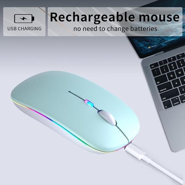 Wireless Bluetooth Mouse – Rechargeable, Silent, Dual Mode (Bluetooth 5.2 & USB) with LED Lights – Portable for Laptop, Desktop, & Tablet (Green)