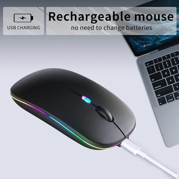 Wireless Bluetooth Mouse – Rechargeable, Silent, Dual Mode (Bluetooth 5.2 & USB) with LED Lights – Portable for Laptop, Desktop, & Tablet(Black)